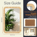 Rattan Bathroom Mirror Wall Mounted Bathroom Mirror for Rustic Farmhouse Style Wicker Rattan Frame Boho Mirror for Bathroom Bedroom Entryway Living Room Decor
