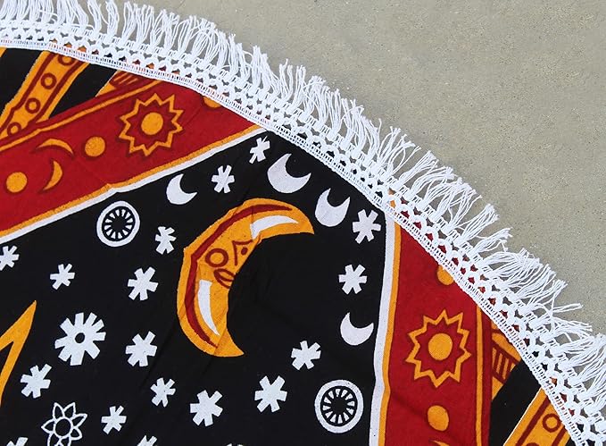 Round Beach Tapestry Turquoise Mandala Throw/Boho Hippie Beach Blanket Roundie/Indian Cotton Bohemian Large Round Table Cloth-Home Decor/Yoga Mat Meditation Picnic Rug (70", Yellow)