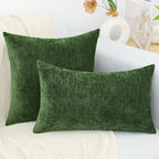 decorUhome Chenille Moss Green Spring Euro Sham Throw Pillow Covers 26x26 Inch Set of 2, Decorative Soft Couch Pillow Covers Solid Dyed Accent Farmhouse Neutral Square Pillow Cases for Sofa