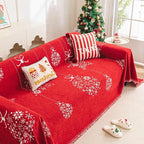 hyha Couch Cover for Dogs, Boho Sofa Covers for 3 Cushion Couch Washable, Chenille Sofa Slipcover for Pets, Soft Loveseat Sectional Couch Throw Blankets with Tassels (Red Snowflakes, 71x134 Inch)
