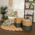 REDEARTH · Cylindrical Pouf Foot Stool Ottoman - Jute Braided Pouffe Poof Accent Sitting Footrest for The Living Room, Bedroom, Nursery, Patio, Lounge & Other Rooms (14.5”X14.5”X16”; Natural Olive)