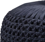 SIMPLIHOME Renee Round Pouf - 20 inch Wide Upholstered Velvet Ottoman in Navy, Boho Footstool or Extra Seating for Living Room or Bedroom with Button-Tufted Pleated Design, Assembled