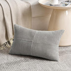Fancy Homi 2 Packs Grey Lumbar Decorative Throw Pillow Covers 16x26 Inch for Living Room Couch Bed, Rustic Farmhouse Boho Home Decor, Soft Striped Corduroy Rectangle Accent Cushion Case 65x40 cm