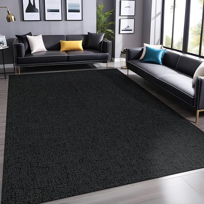 Easy Jute Rugs 6x9 Dark Gray Color Living Room Indoor Outdoor Area Rug for Farmhouse Patio and Kitchen Rug High Traffic Washable Easy to Clean Solid Boho Woven Design Outside Carpet (6 x 9)