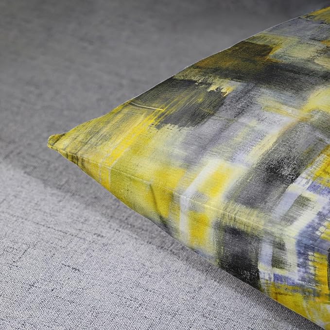 Emvency Set of 2 Throw Pillow Covers Modern Abstract Painting Yellow White and Black Decorative Pillow Cases Home Decor Standard Square 18x18 Inches Pillowcases