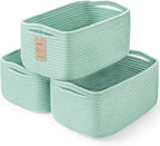 3-Pack Storage Baskets for Organizing | Woven Shelf Toy Basket | Rope Baskets for Gifts Empty | Closet Organizer Bins with Handles | Cube Decorative Box | 13.7×7.1×6.7” | Light Green