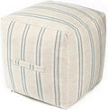 AELS Unstuffed Farmhouse Pouf Cover for Living Room, Boho Storage Bean Bag Cubes, Beige with Navy Blue Stitch Yarn Dyed Stripe Square Ottoman Pouf Foot Rest Footstool, 18"x18"x18", Cover ONLY