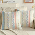 FUTEI Pink Blue Decorative Throw Pillow Covers 18x18 Inch Set of 2, Soft Tufted Striped Textured Accent Cushion Case,Boho Pillows for Couch Decor