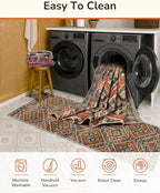 Area Rug 6x9 Rug Machine Washable Non-Slip Low Pile Print Pattern Western Rug Fall Rug for Living Room Bedroom Entryway Tribal Series -Orange/Brown