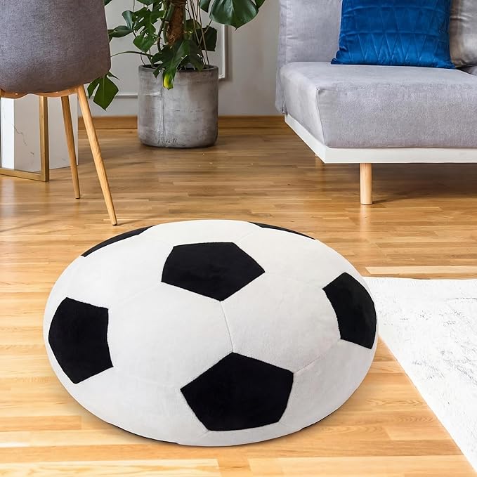 Extra Large Floor Pillow 35 Inch Soccer Round Floor Meditation Cushion for Adults Oversized Playroom Pillows Big Pillow for Reading Meditation Yoga Living Room Sofa Balcony(Soccer)
