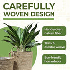 Set of 2 Woven Seagrass Planter Baskets with Handles – Handwoven Plant & Flower Pots for Indoor or Outdoor Use, Natural Straw Storage Baskets for Laundry Room, Living Room & Home Decor