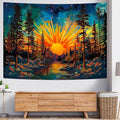 Racunbula Forest Sun Tapestry Trippy Nature Tree Tapestry Hippie Boho Mountain Wall Tapestries Vintage Aesthetic Starry Sky Tapestries Hanging for Bedroom