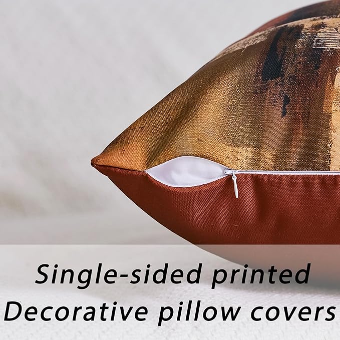 Burnt Orange Abstract Pillow Covers 22x22 Abstract Rust Art Painting Decorative Throw Pillowcase Modern Artwork Square Couch Cushion Cover for Living Room Sofa Accent Home Decor, Set of 2