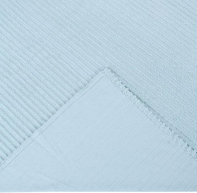 Better Trends Chenille Bedspreads Queen Size, Blue 100% Cotton Chenille Stripe Design Tufted Bedding Coverlet Soft Lightweight, 102"x110" with 2 Sham 3 Pieces Set Jullian Collection