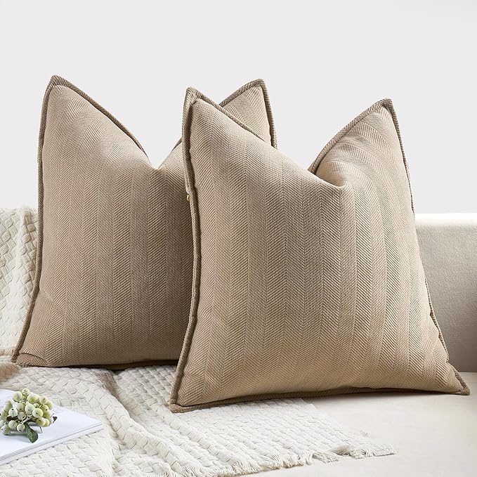 MIULEE Pack of 2 Khaki Decorative Pillow Covers 16x16 Inch Soft Chenille Luxurious Couch Throw Pillows Farmhouse Cushion Covers with Elegant Design for Sofa Bedroom Living Room Home Decor