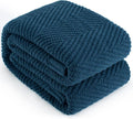 Knitted Throw Blanket 60"X80", Navy Blue Knit Throws for Bed, Super Soft Boho Chevron Blankets for Couch Sofa Chair Room Decor, Textured Decorative Farmhouse Cozy Lightweight
