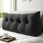 WOWMAX 80% Cotton & 20% Linen Blend Headboard Pillow – Full Size Reading Wedge Backrest for Bed, Handmade Firm Support Bolster Cushion with Removable Cover, Premium Bed Rest Pillow, Black