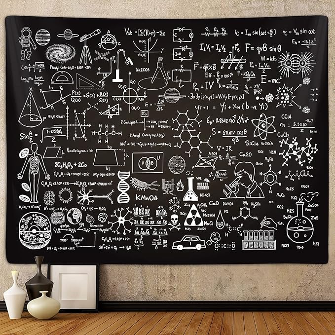 Classroom Tapestry for Science Lab Backdrop Decorations, Math Science Theme Table Cloth Tapestries Wall Hanging for Bedroom College Dorm Living Room School Decor 80X60", Education Poster Blanket