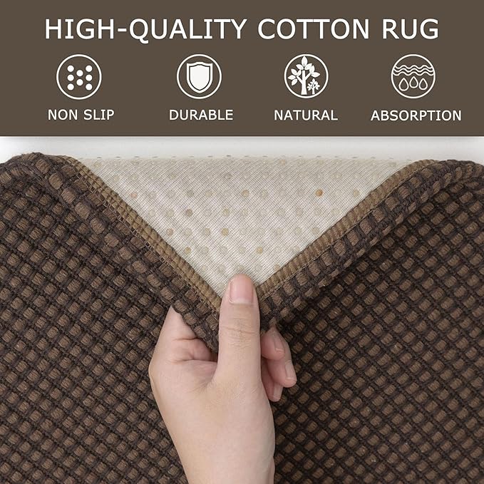 KOZYFLY Rugs for Entryway 3x5 ft Washable Area Rug Non Slip Rubber Backed Entry Rug Woven Indoor Door Mat Cotton Kitchen Rugs Floor Carpet for Entryway, Foyer, Backdoor, Reddish Brown/Coffee