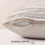 Pallene Faux Fur Plush Throw Pillow Covers 26x26 Set of 2, Luxury Soft Fluffy Striped Decorative Pillow Covers for Sofa, Couch, Living Room, Ombre Beige