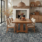 8x10 Area Rugs for Living Room Bedroom, Large Washable Rug, Blue Vintage Retro Boho Rug, Non Slip & Low Pile Faux Wool Thin Carpet for Indoor Dining Room and Kids Room(Blue 8x10ft)