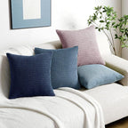 Softalker Throw Pillow Covers 18x18 Inch, Set of 4, Soft Corduroy Boho Stripe Decorative Pillow Cover, Couch Fluffy Pillow Cover for Farmhouse Home Decor Bed Living Room, Pink/Blue