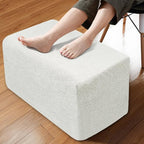 Rectangular Pouf Ottoman, Stuffed Floor Pouf with Foam Chunk Filling, Soft Coral Fleece Furry Foot Rest Stool, Multi-Use Ottoman for Living Room, White