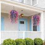 INQCMY Artificial Fake Hanging Plants Flowers Basket for Spring Outdoor Outside Decoration,UV Resistant Faux Silk Flower in Planter for Home Patio Porch Balcony Garden Yard Decor(Mixed Color)