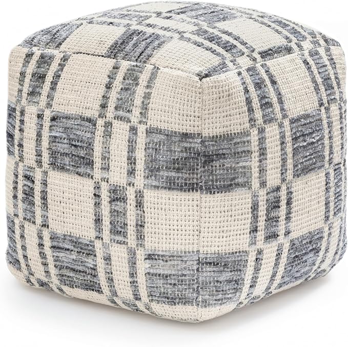 Anji Mountain Pouf Ottoman Foot Rest, Handmade Ottoman Pouf, Comfortable Foot Stool, Decorative Floor Seating for Living Room Decor, Bedroom & Home Décor Accent - Ash Lattice