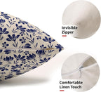 Navy Blue Floral Pillow Covers 12x20 Set of 2 Vintage Rustic Old Style Cute Small Flower Blue Cream Print Decorative Outdoor Pillowcases Farmhouse Throw Cushion Case Decor for Couch Sofa Bed