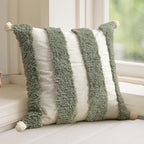 Boho Pillow Covers 18X18 Inch Boho Tufted Linen Throw Pillow Covers Decorative Pompoms Cushion Cover Farmhouse Pillow Case for Couch Sofa Bed Living Room Bedroom,Oliver Green