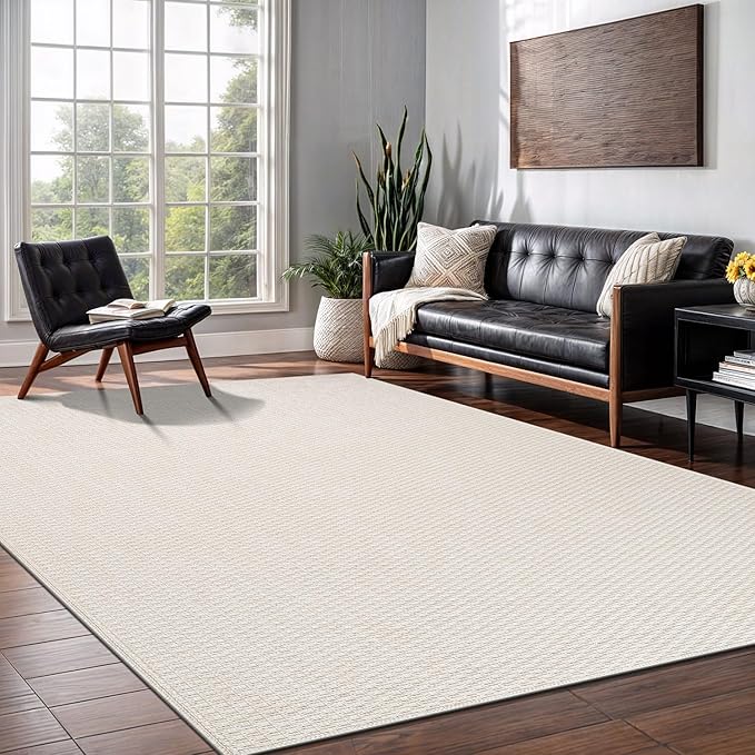 Easy Jute Rug 8x10 Indoor Outdoor Rug Natural Rugs Solid Fiber Rug Woven Area Rug Boho Easy Clean Inside Carpet for Living Room Bedroom Dining Room Hallway or Outdoor Patio Porch (8 X 10 Bone)