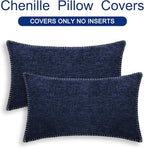 CaliTime Throw Pillow Covers Decorative 12 X 20 Inches Pack of 2 Cotton Thread Stitching Edges Solid Dyed Soft Chenille Cushion Cases for Couch Sofa Bed Living Room Farmhouse Navy Blue