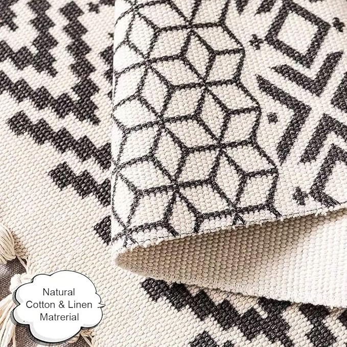 Macrame Woven Wall Tapestry Hanging Art, 20x34 Large Boho Chic Bohemian Morocco Black White Diamond Rhombus Geometric Tapestries Decor for Apartment Dorm Kids Living Room Bedroom Door Entrance
