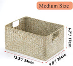 Hipiwe Seagrass Storage Basket Bin Rectangular Handwoven Wicker Storage Box with Handle Opened Baskets for Shelf Organizing Closet Bathroom, 13.3 x 9.8 x 6.7 Inch