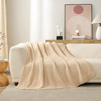Snuggle Sac Stripe Soft Throw Blanket for Couch, Fuzzy Microfiber Knit Stripe Ribbed Blankets for Couch, Sofa, Travel, Cream Beige, 50x60 inches