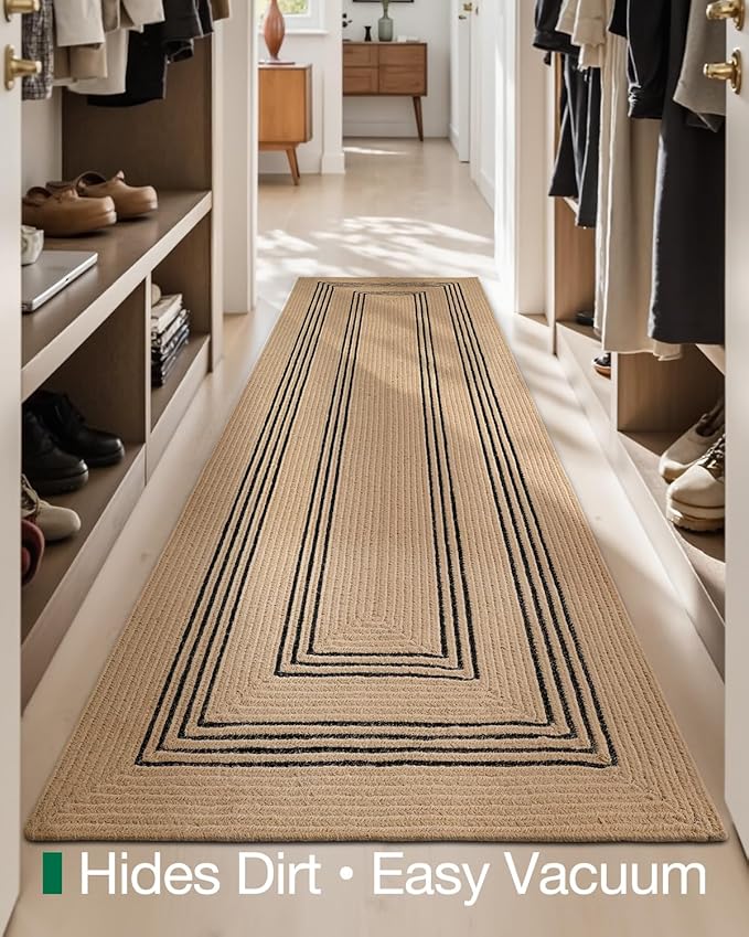 LUMI 3x10 Jute Runner Rug Non Slip for Hallway, Natural Rustic Carpet No Shedding, Farmhouse Braided Area Mat Indoor High Traffic for Living Room, Entryway, Kitchen, Laundry