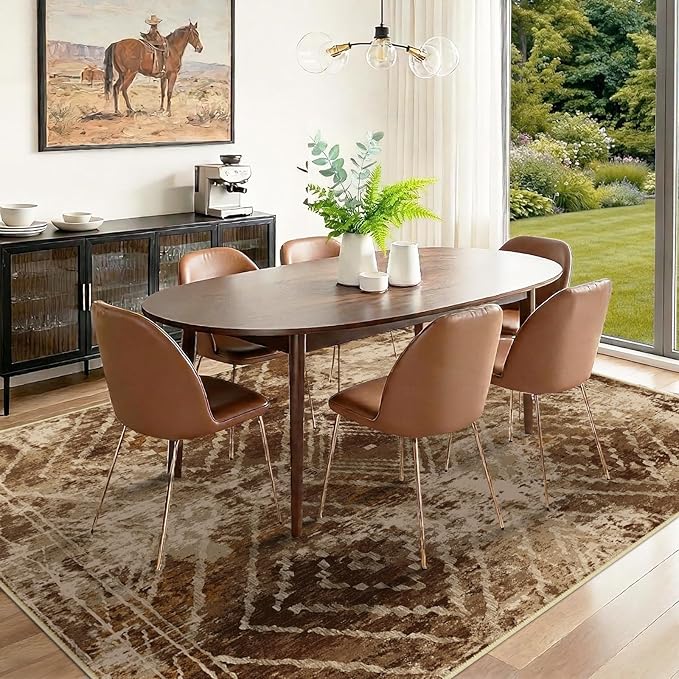 Area Rug 9x12 Rug Machine Washable Non-Slip Low Pile Print Pattern Western Rug for Living Room Bedroom Entryway Tribal Series-Abstract/Cowhide