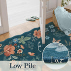Lahome Floral Washable Runners for Hallways, 2x5 Kitchen Runner Rug Ultra-Thin, Non-Slip Stain Resistant Boho Low-Pile Carpet Runner for Bathroom Bedroom Flore (2x5ft,Navy Blue)