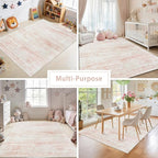 Washable Rugs 6x9 Area Rugs for Living Room,Bedroom,Dining Room- Ultra Soft Faux Wool Nursery Rug for Baby Girl,Neutral Light Pink Low Pile Vintage Carpets for Dorm Kids Playroom,Non Slip
