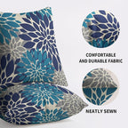 Navy Blue Grey Gray Pillow Covers 16X16 Inch Set of 2, Summer Modern Geometry Dahlia Floral Print Decorative Throw Pillow Covers Outdoor Farmhouse Cushion Case for Couch Sofa Bed Decor