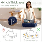 Washable Floor Pillow Cushion for Adults, Meditation Cushion Pillow, Removable Tufted Blended Corduroy Cover, Large Square Floor Sitting for Tatami Living Room or Yoga, 2Pack, Machine Washable