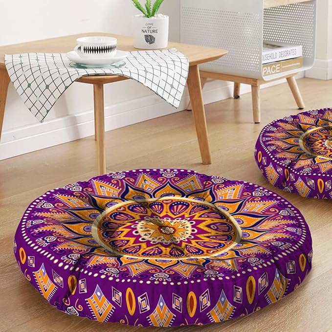 Mandala Meditation Cushion, Boho Meditation Mat, Meditation Pillows for Sitting on Floor, Cushions for Sitting in Home and Outdoor, Round Floor Pillows Cushion Seating for Yoga Accessories 22'' X 22''