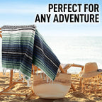 Hydration Nation Authentic Large Handwoven Mexican Blanket - Soft Yoga- Durable Serape- Lightweight Falsa, Beach, Camping, Picnic, Outdoor Blanket 70"x50" - Arctic