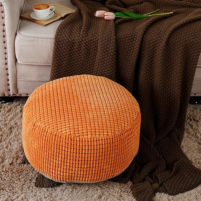 SUTAVIA Pouf Ottoman Cover Unstuffed Pouf Seat Decorative Soft Storage Bean Bag 20x20x8 Inches Floor Footrest for Living Room Bedroom (Burnt Orange, Round)