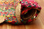 Square Area Rug - 3x3 Feet Multicolor Cape Code Chindi Cotton Jute Rug Geometric Kilim Rug Indoor Outdoor Use Carpet Flatweave Rugs for Bedroom Bedside Custom Mat Dining Table Mat