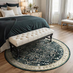 Medallion Round Rugs 6ft, Low Pile Thin Circle Area Rugs for Bedroom Living Room Washable Non Slip, Vintage Round Carpet for Kitchen Dining Room, Midnight/Multi