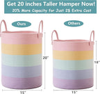 60L Hamper Laundry Basket for Baby Girls Kids Rainbow Nursery Hamper for Clothes Pastel Unicorn Woven Rope Blanket Basket for Toy in Playroom Bedroom 15Dx20H inches Large