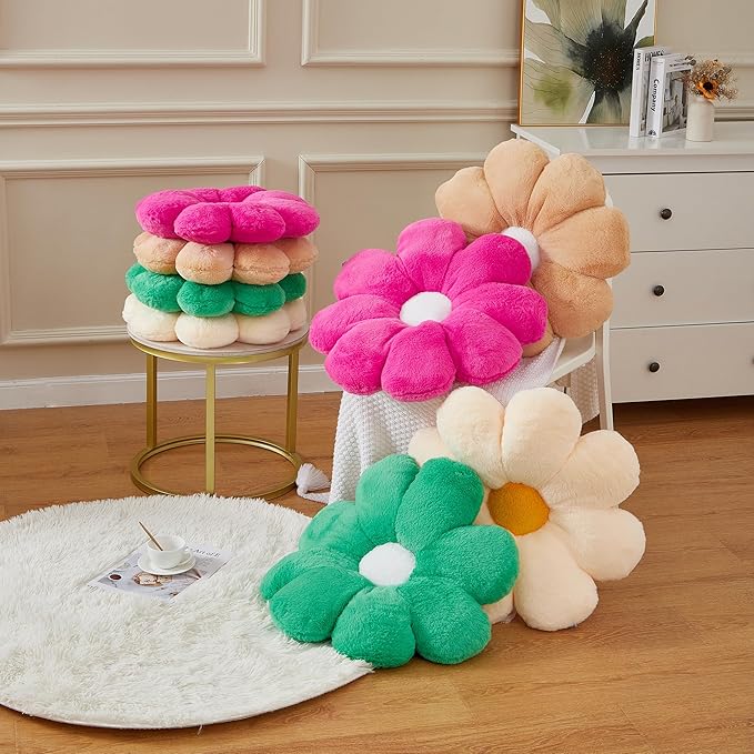 17.7In Hot Pink Flower Pillow Daisy Pillow Decorative Pillow Floor Pillow Cushion for Girls Adults Cute Home Decor Aesthetic for Living Room Bedroom Reading Corner