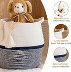 KAKAMAY Woven Baskets for Storage(17"x17"),Large Cotton Rope Basket Woven Baby Laundry Hamper,Collapsible Laundry Basket, Blanket Basket for Living Room,Nursery,Clothes, Toy chest(Navy Blue)